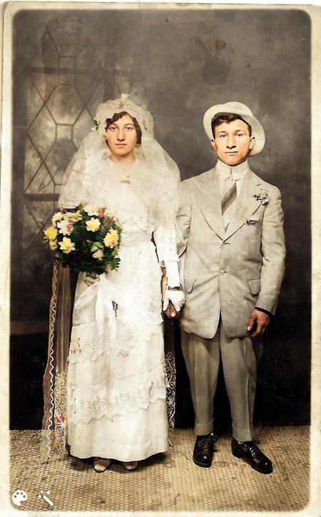 Doris and Louis Jenets wedding Repaired Enhanced Colorized